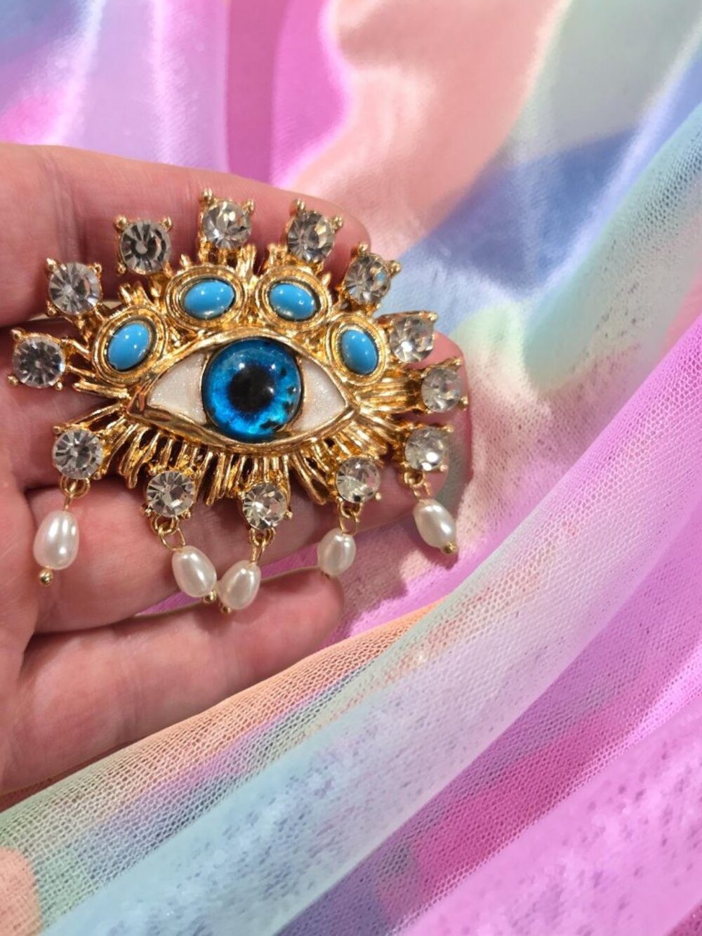 Blue Evil Eye Brooch~ Large size 2.5 x 2 in.
